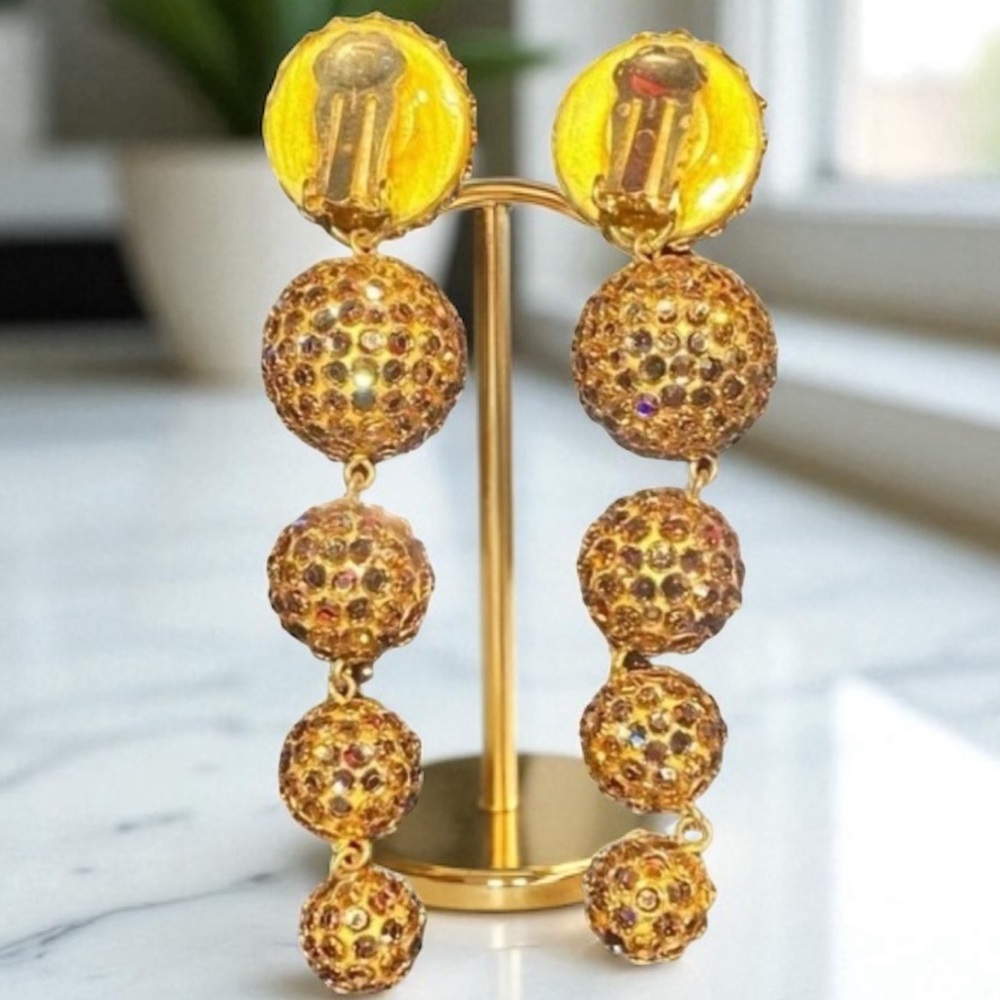 MINT Richard Kerr Crystal Rhinestone Graduated Dangle Drop Ball Earrings Prom - Picture 3 of 7